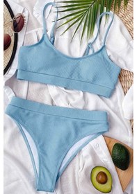 Resim Angelsin Yüksek Bel Fitilli Kumaş Bikini Altı Mavi 