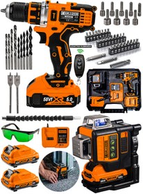 Resim Graizer Alman 2"li Set 58 Vf 12 Köşe Otomatik Hizalama Lazer + Akülü Şarjlı Vidalama 84 Parça Setli 