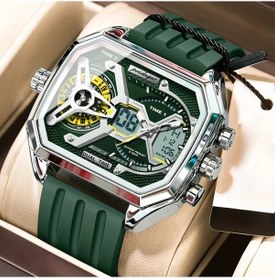 Resim Fochsia Poedagar Moda Çift Kadranlı Erkek Kol Saati Su Geçirmez Gümüş Yeşil L 2 Basit Ve Şık Aksesuar Diğer 