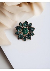 Resim Kristal Taşlı Çiçek Broş Yeşil 