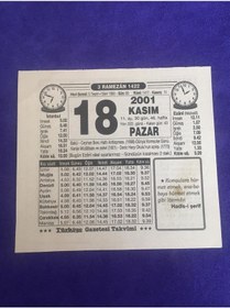 Resim 18 Kasım 2001 Takvim Yaprağı - Nostalji Koleksiyonluk Takvim Yaprağı B 