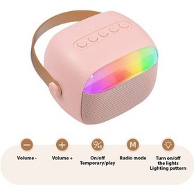 Resim Besthome1 Kablosuz K30 Pembe Mikrofonlu Hoparlör - 8w Ses, Renkli Işık 