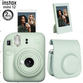 Resim Fujifilm Instax Mini 12 Fotoğraf Makinesi + Çerçeve + Deri Kılıf Seti Yeşil 