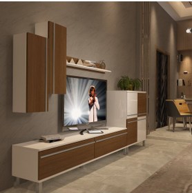 Resim Decoraktiv Eko 6 Mdf Std Krom Ayaklı Tv Ünitesi Tv Sehpası - Beyaz - Ceviz 