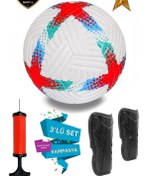 Resim Alastor Profesyonel Futbol Topu 3'lü Set Dikişli Futbol Topu Sert Zemin H Beyaz - Mavi - Kırmızı 