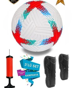 Resim Alastor Profesyonel Futbol Topu 3'lü Set Dikişli Futbol Topu Sert Zemin H Beyaz - Mavi - Kırmızı 