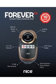 Resim NİCE Turbo Başlıklı Forever C5 Cat&dog 900 W Toz Torbasız Elektrikli Süpürge, Gold - Black 