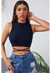 Resim Kadın Lacivert Çapraz Bağlamalı Crop Top Büstiyer Lacivert 