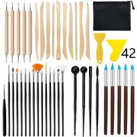 Resim 42 parça Seramik ve Kil Heykelcilik Aracı Seti - Yaratıcı Seramik Sanatları için Oyma Bıçakları, Fırçalar, Nokta Aracı ve Daha Fazlası İçerir 
