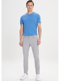 Resim AC&Co / Altınyıldız Classics 360 Derece Her Yöne Esneyen Slim Fit Dar Kesim Diyagonal Desenli Erkek Pantolon Gri 