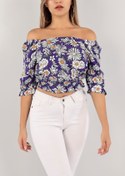 Resim Aslında Look Madonna Yaka Çiçek Desenli Gipeli Lastikli Yumuşak Dokuma Bluz 