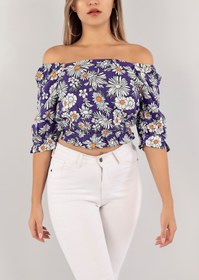 Resim Aslında Look Madonna Yaka Çiçek Desenli Gipeli Lastikli Yumuşak Dokuma Bluz 