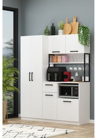 Resim Ervin Kahve Köşesi 4 Raflı Airfry Kiler Dolabı Çok Amaçlı Beyaz Beyaz 