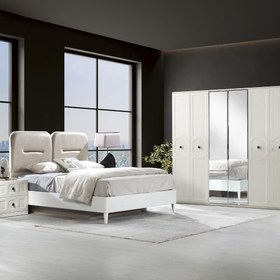 Resim Yaprak 6 Kapılı Bazalı Yatak Odası Takımı – Gardırop, Bazalı Karyola, Şifonyer 