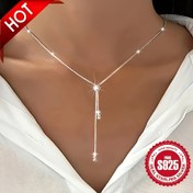 Resim Elegant 925 Sterling Gümüş Ayarlanabilir Y-Boyunluk Parıltılı Yuvarlak Boncuklarla - Yaz Giyim, Partiler ve Rahat Kıyafetler için Şık ve Şık Takı 