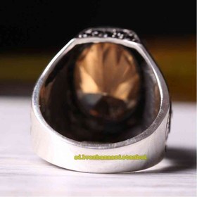 Resim Champagne Citrine Stone Heavy 925 Sterling Silver Mens Ring - US: 10.25 / 63 mm / Turk: 23 