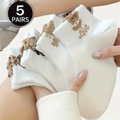 Resim 5'li Paket Karışık Renkler Kısa Çoraplar - JM İlkbahar/Yaz Rahat Kadın Moda Çiçekli Ayı Kombinasyonlu Çoraplar 