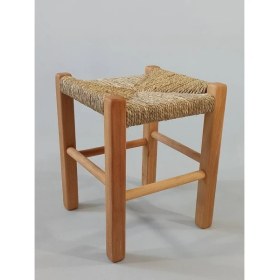Resim Hasır Örgülü Ahşap Tabure Natürel 35cm (28cmx28cm) 