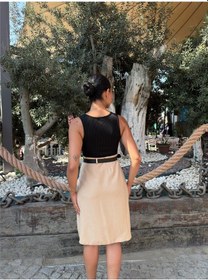 Resim WeShaya Bej Pileli Kemer Aksesuarlı Etek Bej 
