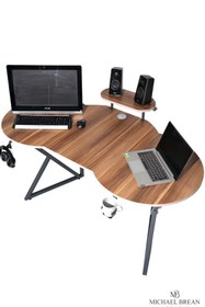 Resim Michael Brean Özel Oval Tasarım Oyuncu Masası 156 Cm Bardaklık Ve Kulaklık Tutucu Hediye 