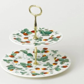 Resim Es Dekor Roy Kirkham Alp Çilekli 2 Katlı Porselen Kek Standı Kurabiyelik 