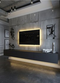 Resim Resital Ledli Duvara Monte Tv Sehpası - Antrasit - W6008-4 Antrasit 