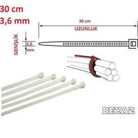 Resim Pemsan 3.6X300 Plastik Cırt Kelepçe Kablo Bağı Beyaz 100'Lu Paket 