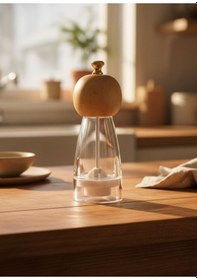 Resim 17 Cm Modern Akrilik Baharat Öğütücü Doğal Ahşap Başlıklı Şeffaf Değirmen Şeffaf 