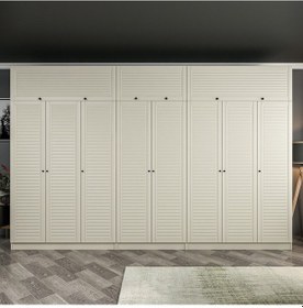 Resim Kale 8 Mebran Panjur Kapaklı 4 Çekmeceli Dolap Ve Yüklük Kumtaşı 235cm Bej 