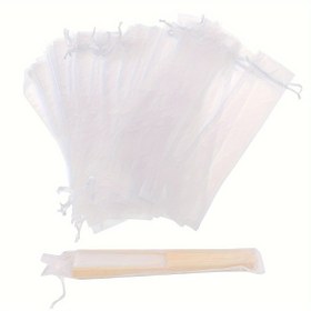 Resim 30 Adet/Set Polyester İplik Fan Çantası Bağcıklı - Çok Amaçlı Şeffaf Çanta Düğün Hediyelikleri, Parti Hediyeleri ve El Fanı Saklama İçin 