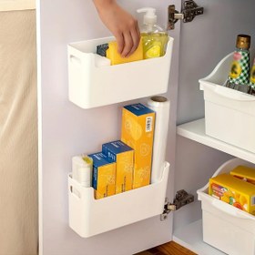 Resim 2 Adet Plastik Duvara Monteli Dolap Kapısı Saklama Kutusu, Koruma Filmi ve Streç Film Torbaları İçin Kancalı - Mutfak Düzenleme Aksesuarları 
