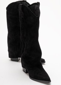 Resim LuviShoes TYLER Siyah Süet Hakiki Deri Dikişli Kadın Western Çizme 