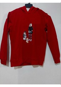 Resim Modavals Kapişonlu Anne Kız Köpek Baskılı Anne Kız Sweatshırt Kombin-kırmızı Çok Renkli 