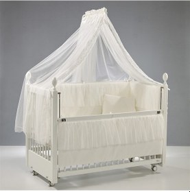 Resim Meltem Kids Kral Sallanır Ahşap Anne Yanı Beşik 60x120 cm (beyaz-ekru) Ekru 