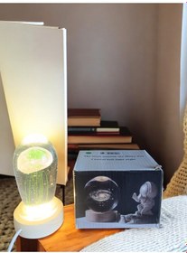 Resim Ahşap Altlıklı Yeşil Renk Işıklı Küre 