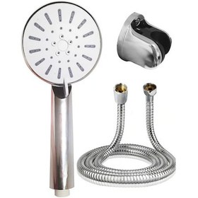 Resim 4 Kademeli Krem Duş Seti El Duşu Başlığı Spiral Hortum Ve Duvar Askısı Beyaz 