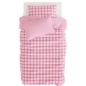 Resim Gingham Pamuk Saten Pembe Pötikare Desenli Çocuk Nevresim Seti 140x200 cm 