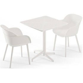 Resim Bintaşmobilya 2 Kişilik Mutfak Cafe Bahçe Masa Sandalye Takımı 70 x 70 CM Beyaz 