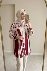 Resim Kirazca Butik Kadın Desenli Oversize Tesettür Tunik Rahat Kalıp 80/85 cm 