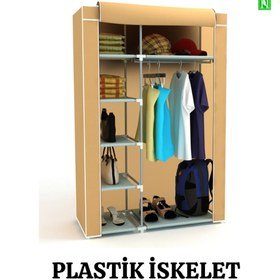 Resim Bez Dolap Plastik Profilli Tek Yandan Raflı Gardırop Bej Renk 