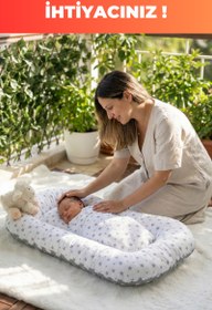 Resim Organik Pamuk Yeni Doğan Baby Nest – Gri Yıldız Desenli – Nefes Alabilen, Anti-Alerjik, Güvenli Uyku ve Beşik İçi Kullanım 