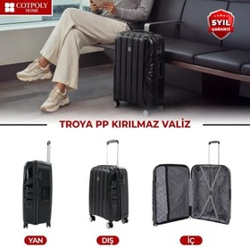 Resim Troya Kabin Boy Valiz, Polipropilen Valiz, Troya Darbeye Dayanıklı Bavul (Siyah Kabin) 