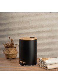 Resim Bambu Kapaklı Pedallı Metal Çöp Kovası - 12 Lt. - Siyah Siyah 