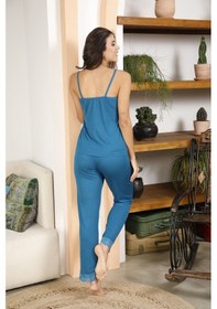 Resim Myben Kadın Petrol Ip Askılı Dantelli Pijama Takımı Petrol 