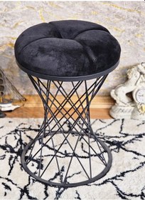 Resim Yuvarlak Siyah Boyalı Füme Puf Oturak - Bench - Ayak Ucu Oturak - 001 