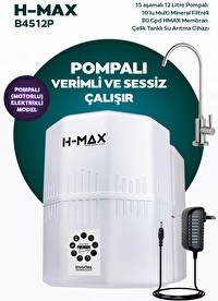 Resim H-MAX HMAXB4512P 12 Litre Pompalı 15 Aşama Multi Mineralli 80 GPD Su Arıtma Cihazı 