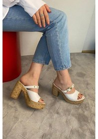 Resim Asmi Shoes Kadın Tena Mantar Taban Platform Topuklu Terlik 10 Cm Snd456 Beyaz Beyaz 