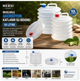 Resim Mersi Shop Katlanır Su Bidonu 10 Litre Musluklu Akordiyon Kamp Piknik Su Deposu 
