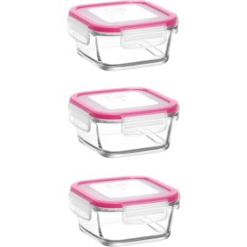 Resim Pembe Cam Kilitli Saklama Kabı 3'lü Set, Pratik ve Şık Kahvaltılık Çözümü 
