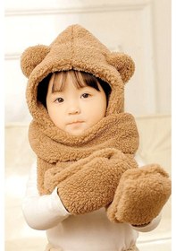 Resim Bundera Babykid Çocuk Kapüşonlu Peluş Bere Atkı Eldiven Welsoft 